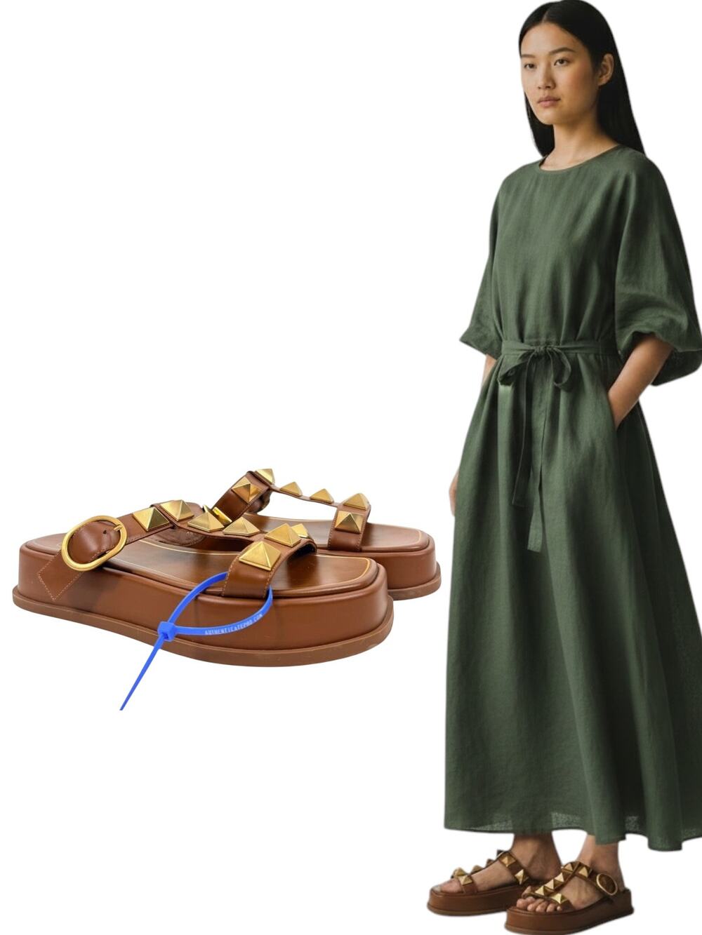 Valentino Garavani Roman Stud Platform Leather Slides Brown Size 37.5